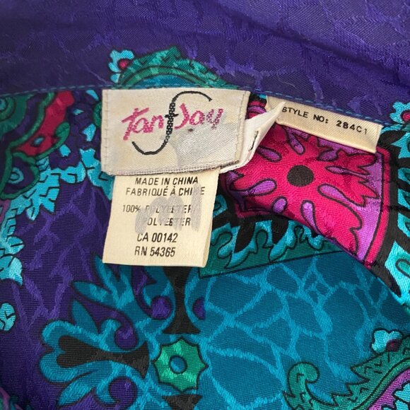 Vintage Tan Jay Womens Blouse Hidden Buttons Bow Size 12 Blue - Picture 7 of 8